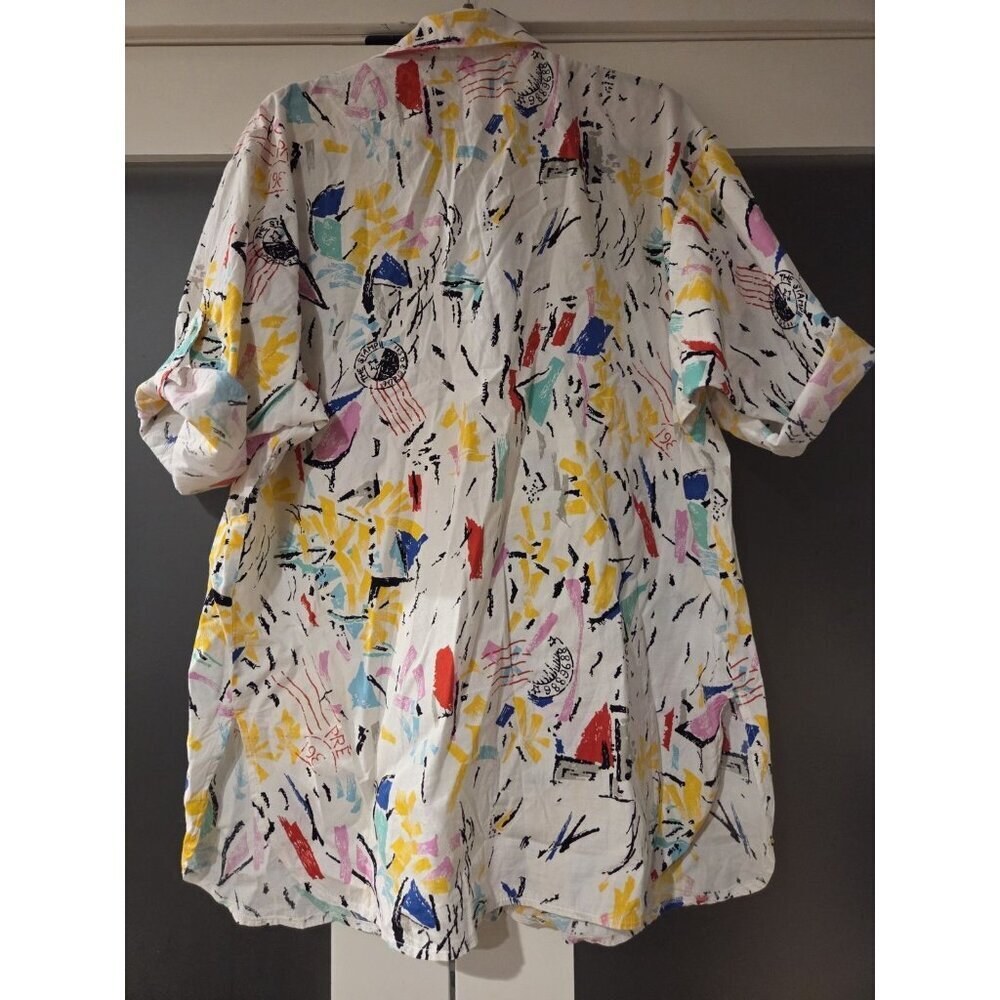 Lady Madonna Maternity Button Front Cotton Shirt Tunic Abstract Print Sz 12 Read - Picture 2 of 12